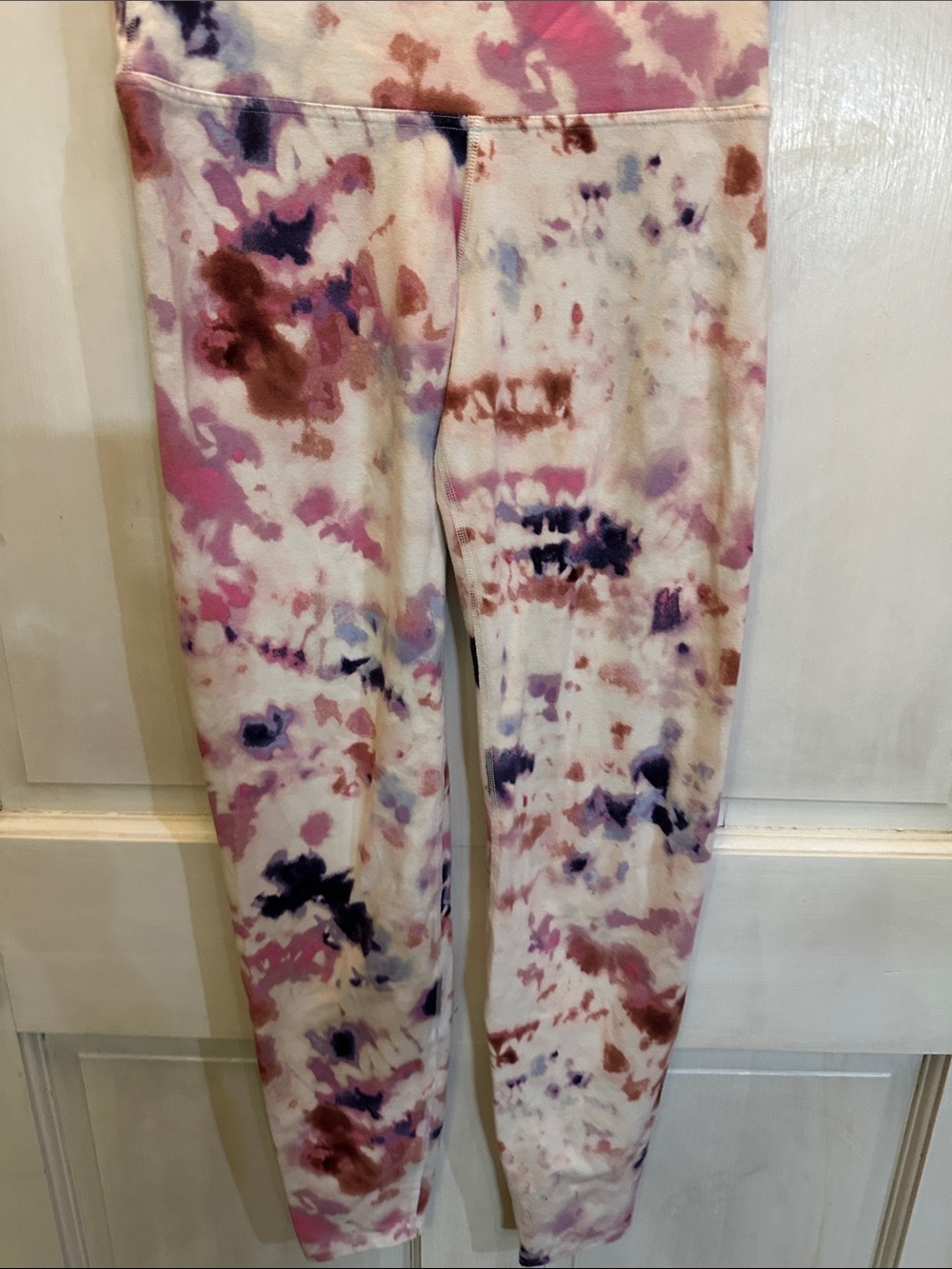 Tie-Dye Print Leggings - Pink, Purple & Brown